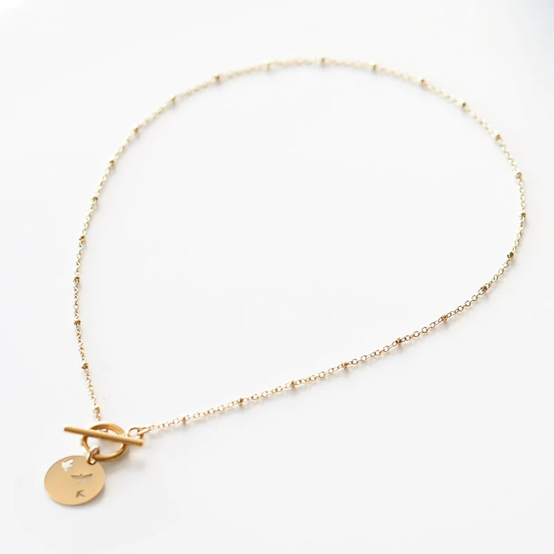 Bird Charm Necklace with Toggle Clasp