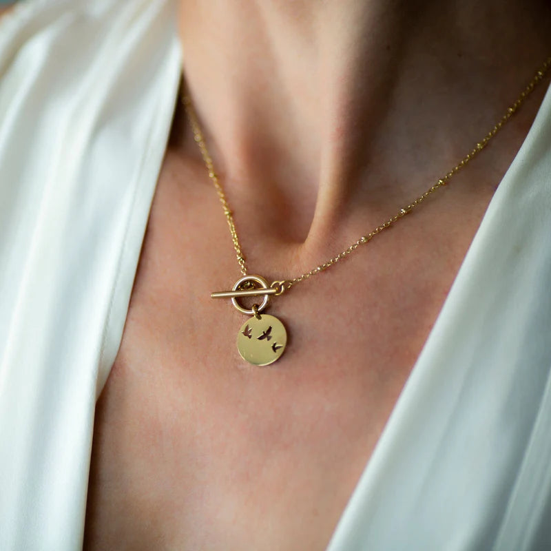 Bird Charm Necklace with Toggle Clasp