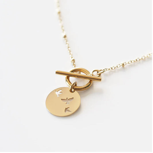 Bird Charm Necklace with Toggle Clasp