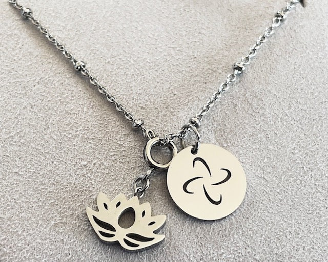 Tabono and Lotus Charm Ball Chain Necklace